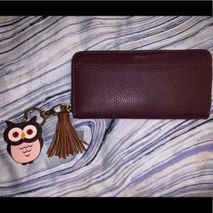 Fossil TARA zip around leather wallet in FIG - NEW